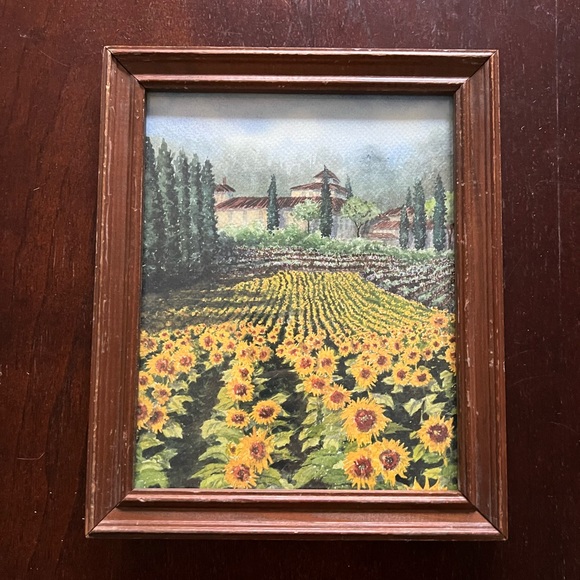 Hand Painted Sunflower Wall Art in Vintage Frame - Picture 1 of 4